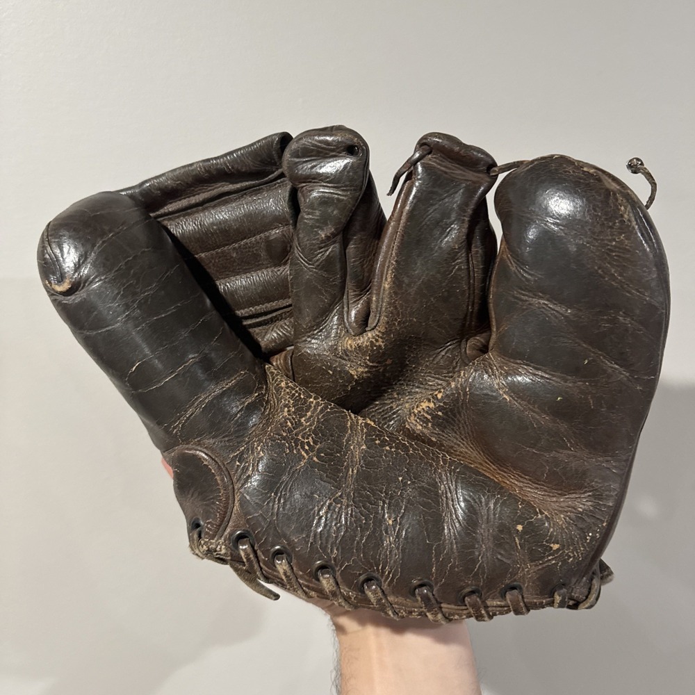 Vintage 1920's KEN-WEL 3-Finger Brown Leather Baseball Glove Antique - Picture 1 of 10